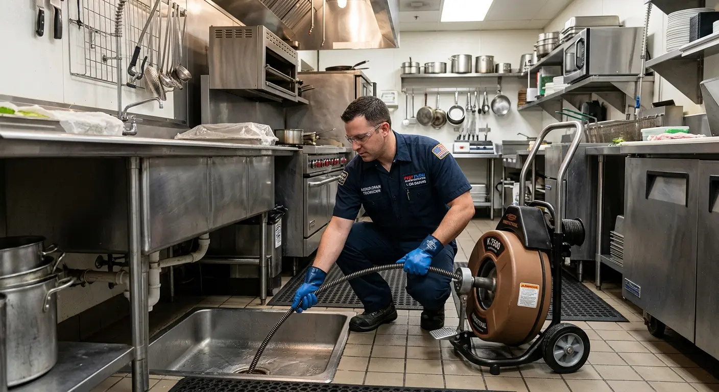 Commercial drain cleaning service in a restaurant kitchen in Hyattsville