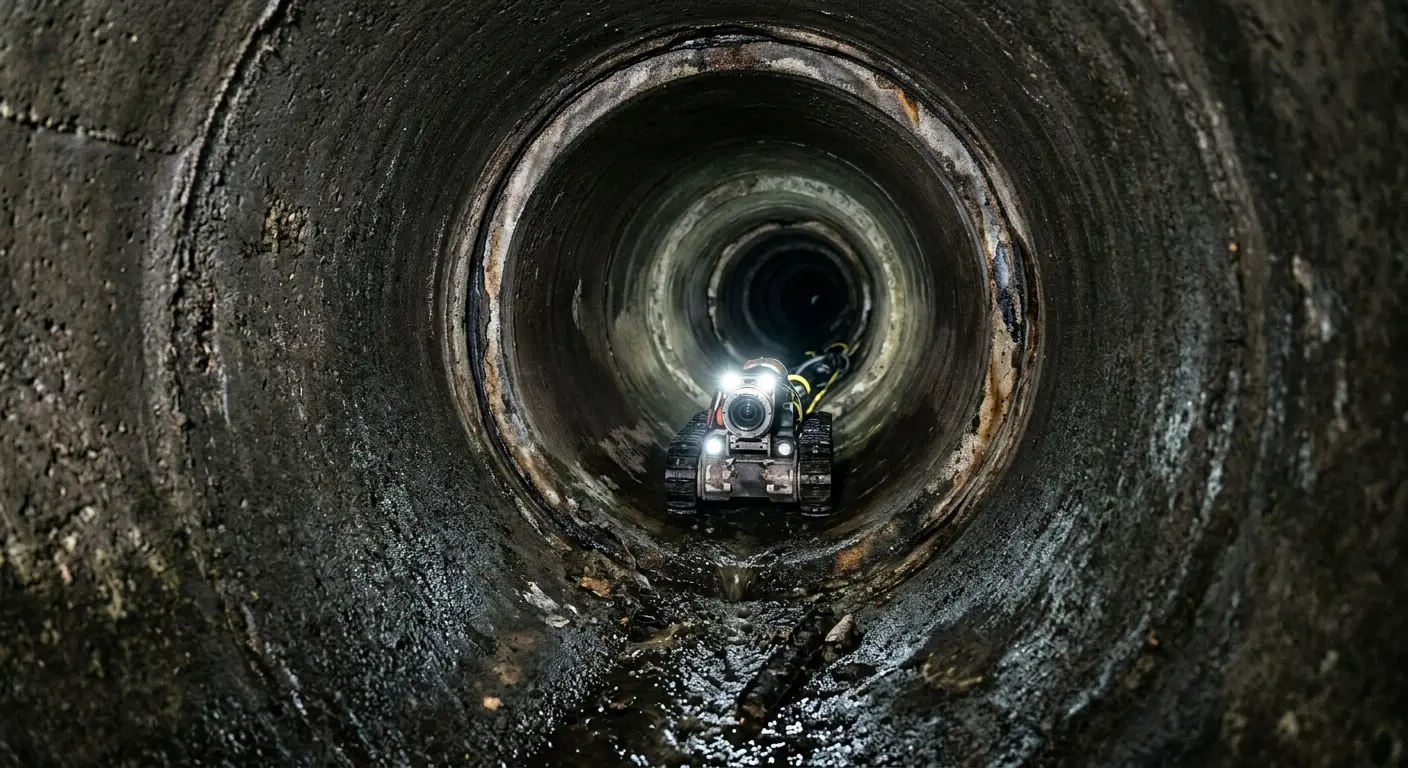 Robotic sewer camera inspecting pipe interior for Sewer Line Cleaning in Hyattsville